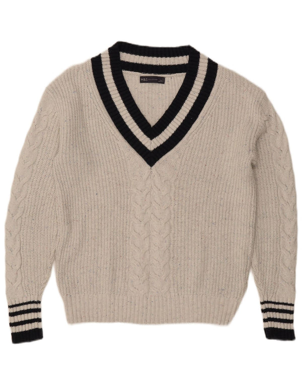 Marks & Spencer Damski sweter oversize z dekoltem w kształcie litery V, UK 6 XS, szary, nakrapiany