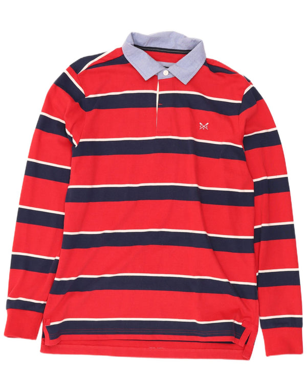 Crew Clothing Męska koszulka polo do rugby z długim rękawem, bawełniana w średnie czerwone paski