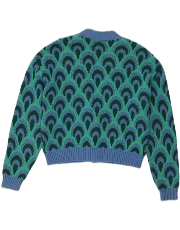 Zara Womens Oversized Cardigan Sweater UK 10 Small Turquoise Geometric