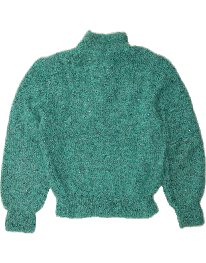 VINTAGE Womens Button Neck Jumper Sweater UK 14 Medium Turquoise Vintage Vintage and Second-Hand Vintage from Messina Hembry 