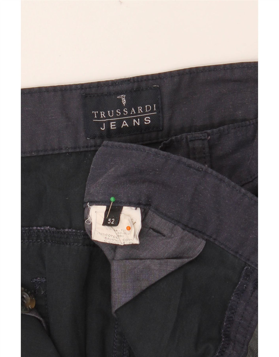 Męskie proste spodnie chino TRUSSARDI IT 52 XL W36 L34 Granatowa bawełna
