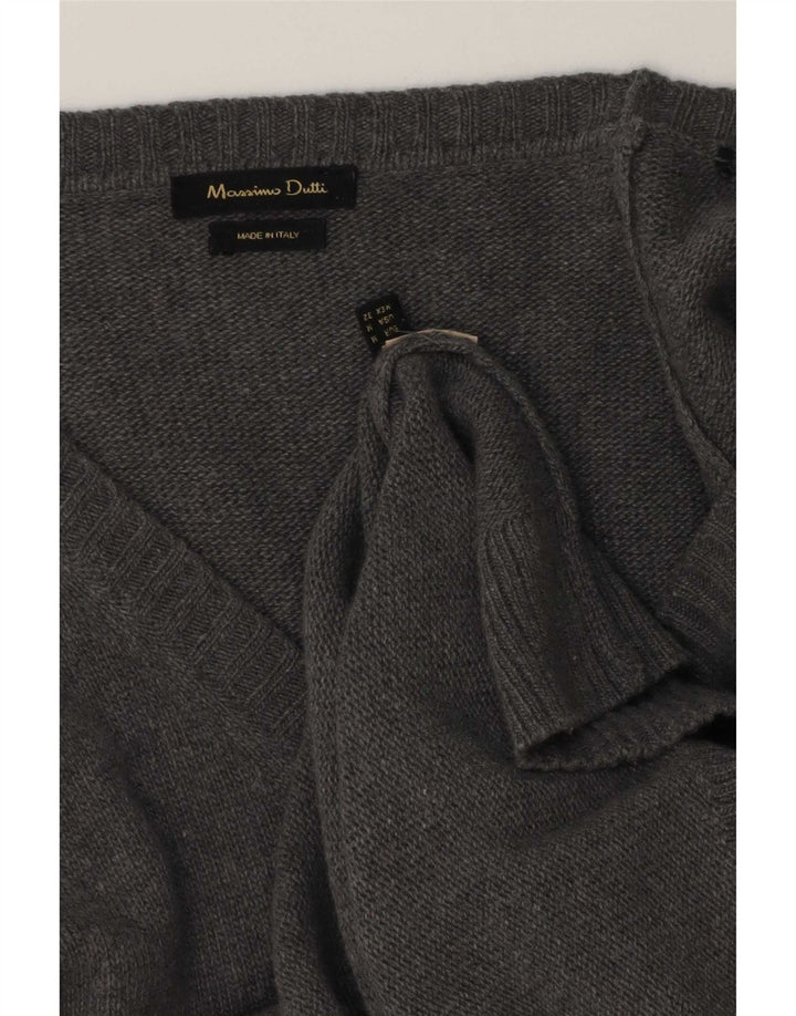 Sweter damski Massimo Dutti z rękawem 3/4 i dekoltem w kształcie litery V, UK 14, średni szary