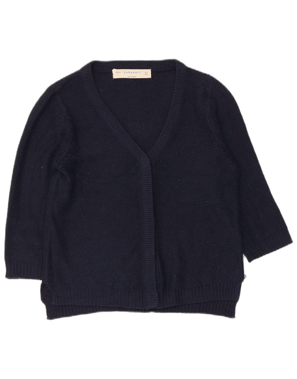 Damski sweter rozpinany z rękawem 3/4 Zara UK 12 Średni granatowy akryl