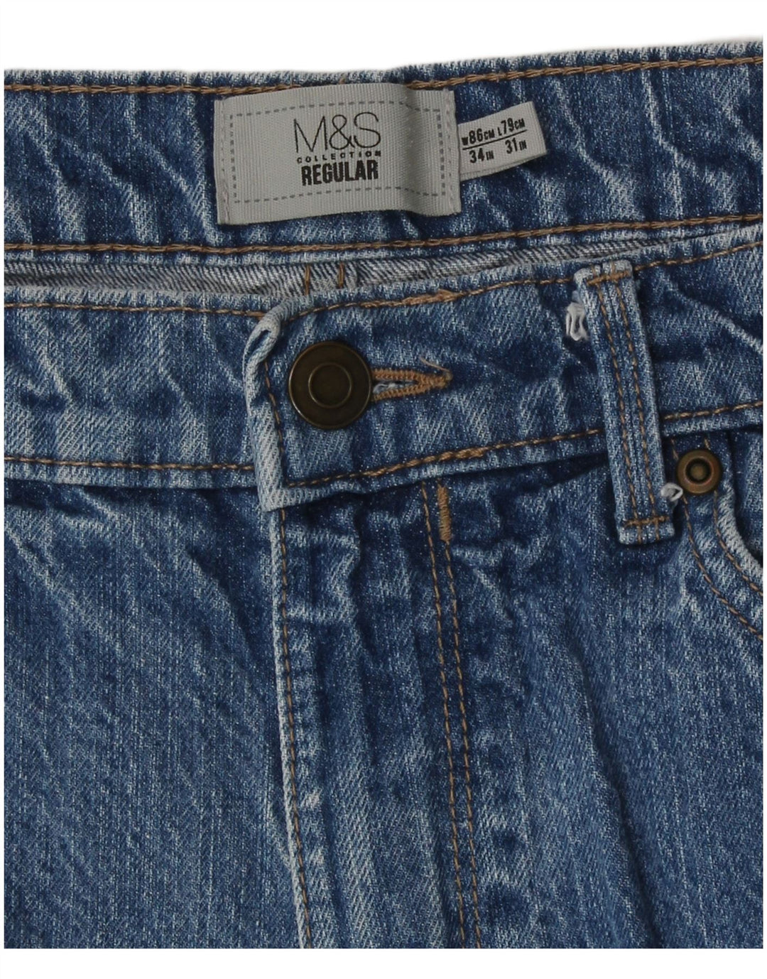 Marks & Spencer Męskie regularne proste dżinsy W34 L31 Niebieska bawełna