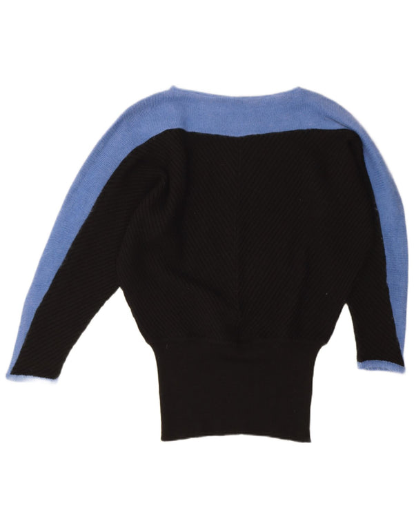 Sweter damski w stylu vintage z dekoltem w łódkę, UK 18 XL, czarny, blok kolorów