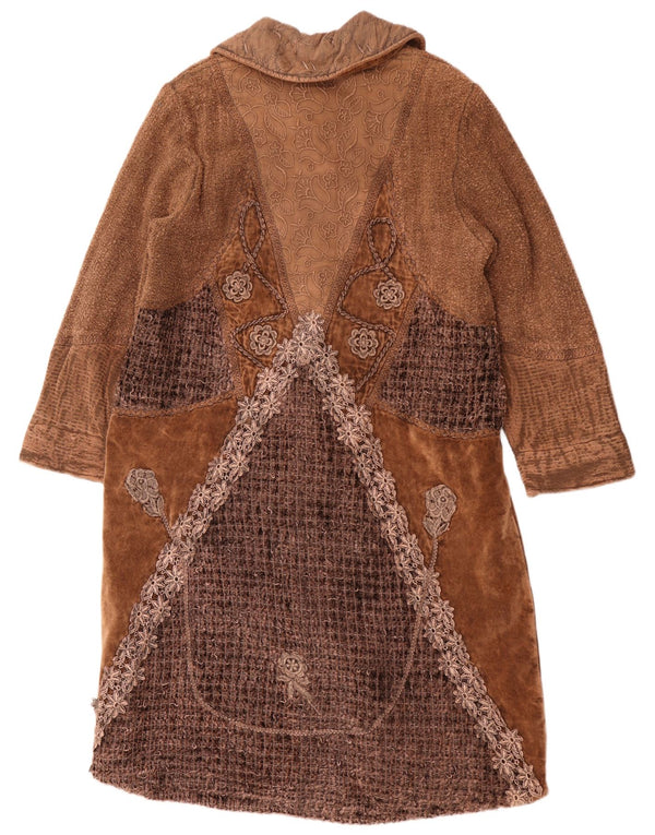 Womens Overcoat UK 16 Large Brown Patchwork Cotton