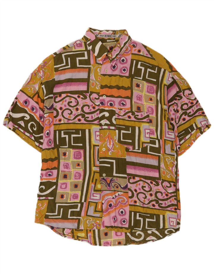Koszula męska z krótkim rękawem w stylu vintage, duża, wielobarwna, patchworkowa wiskoza
