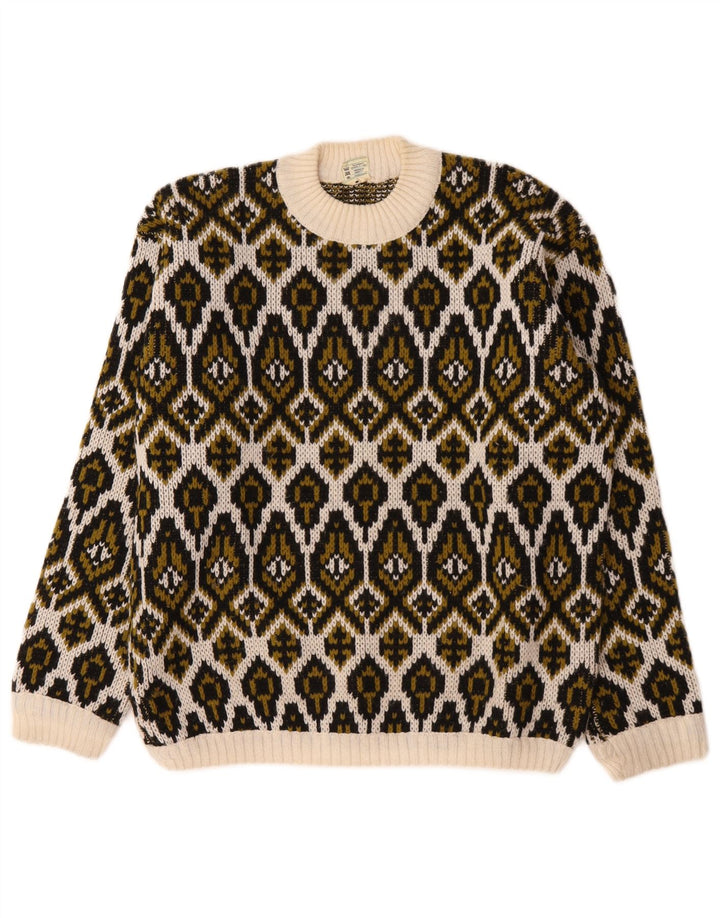 Sweter damski w stylu vintage z golfem, średni, w kolorze złamanej bieli, Fair Isle