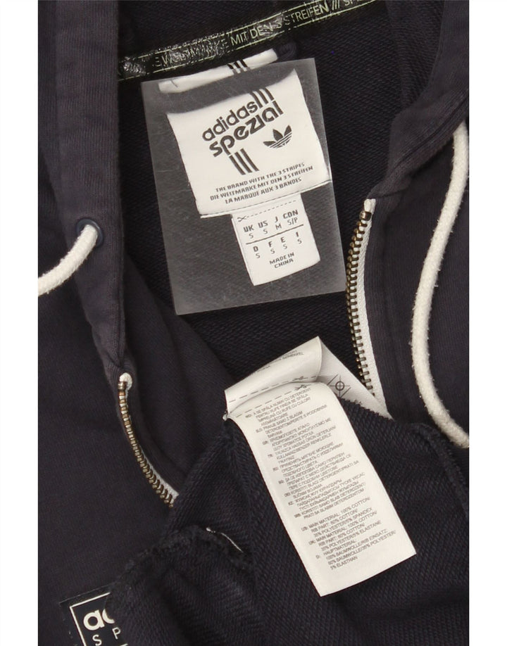 Męski sweter z kapturem i zamkiem ADIDAS, mały, granatowy, bawełniany