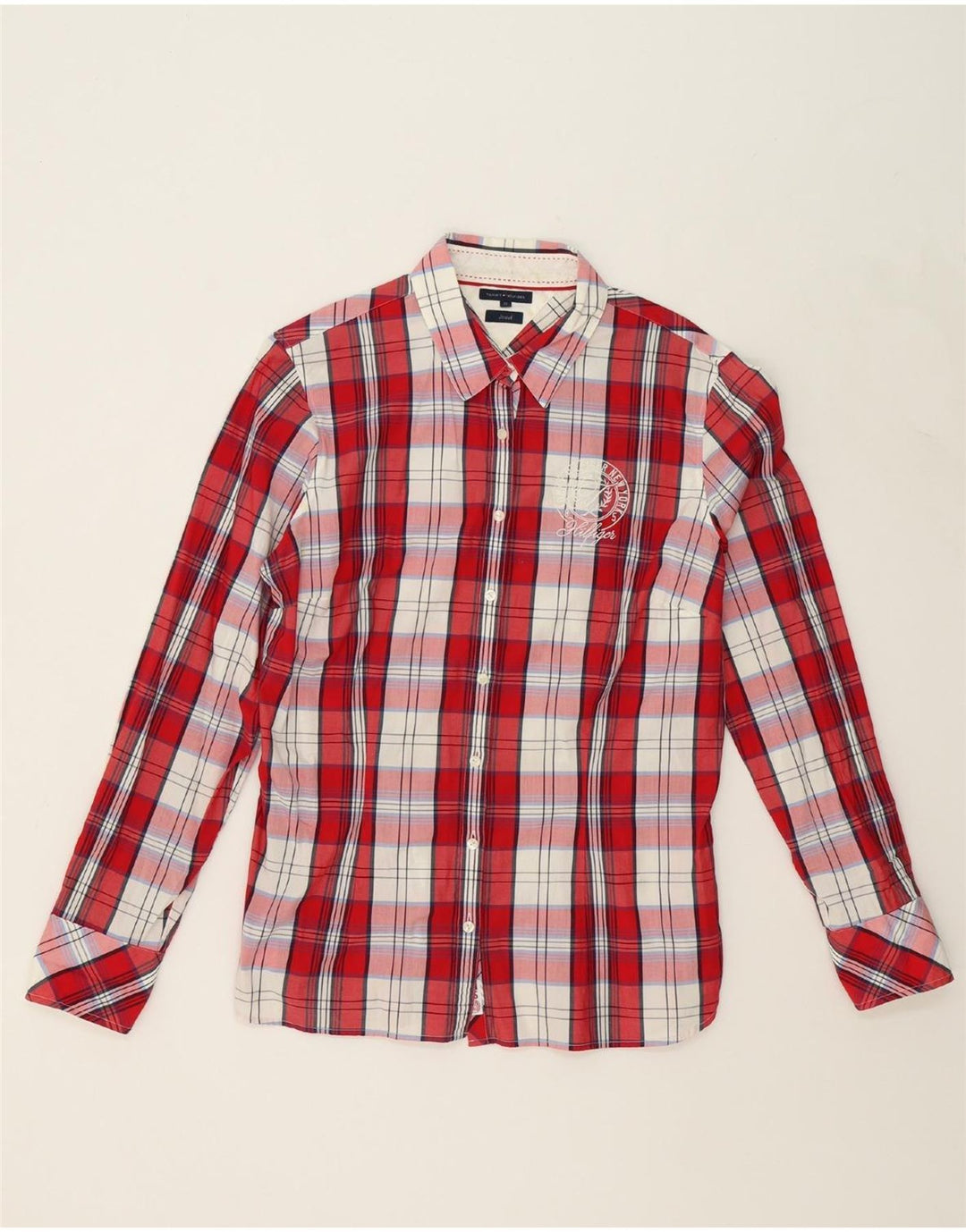 TOMMY HILFIGER Womens Graphic Shirt US 12 Large Red Check Cotton Vintage Tommy Hilfiger and Second-Hand Tommy Hilfiger from Messina Hembry 