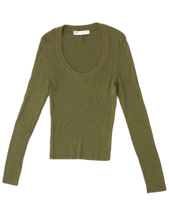 Damski top z długim rękawem Zara UK 14, duża wiskoza khaki