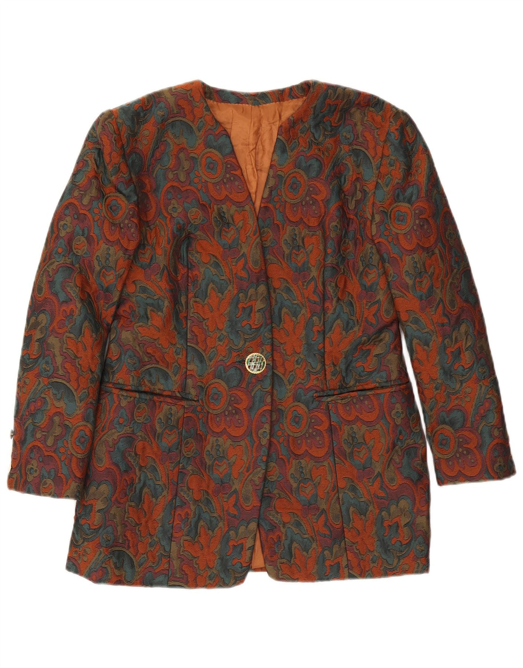 Vintage damska marynarka zapinana na 1 guzik UK 10, mała, wielobarwna, w kwiaty