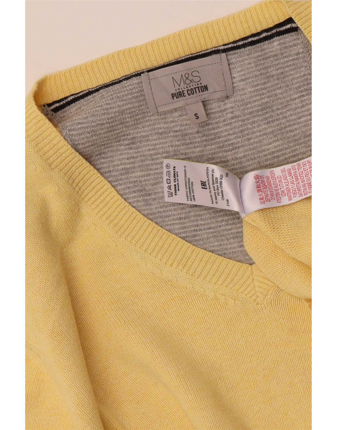 Marks & Spencer Męski sweter z dekoltem w kształcie litery V, mały, żółty, bawełniany
