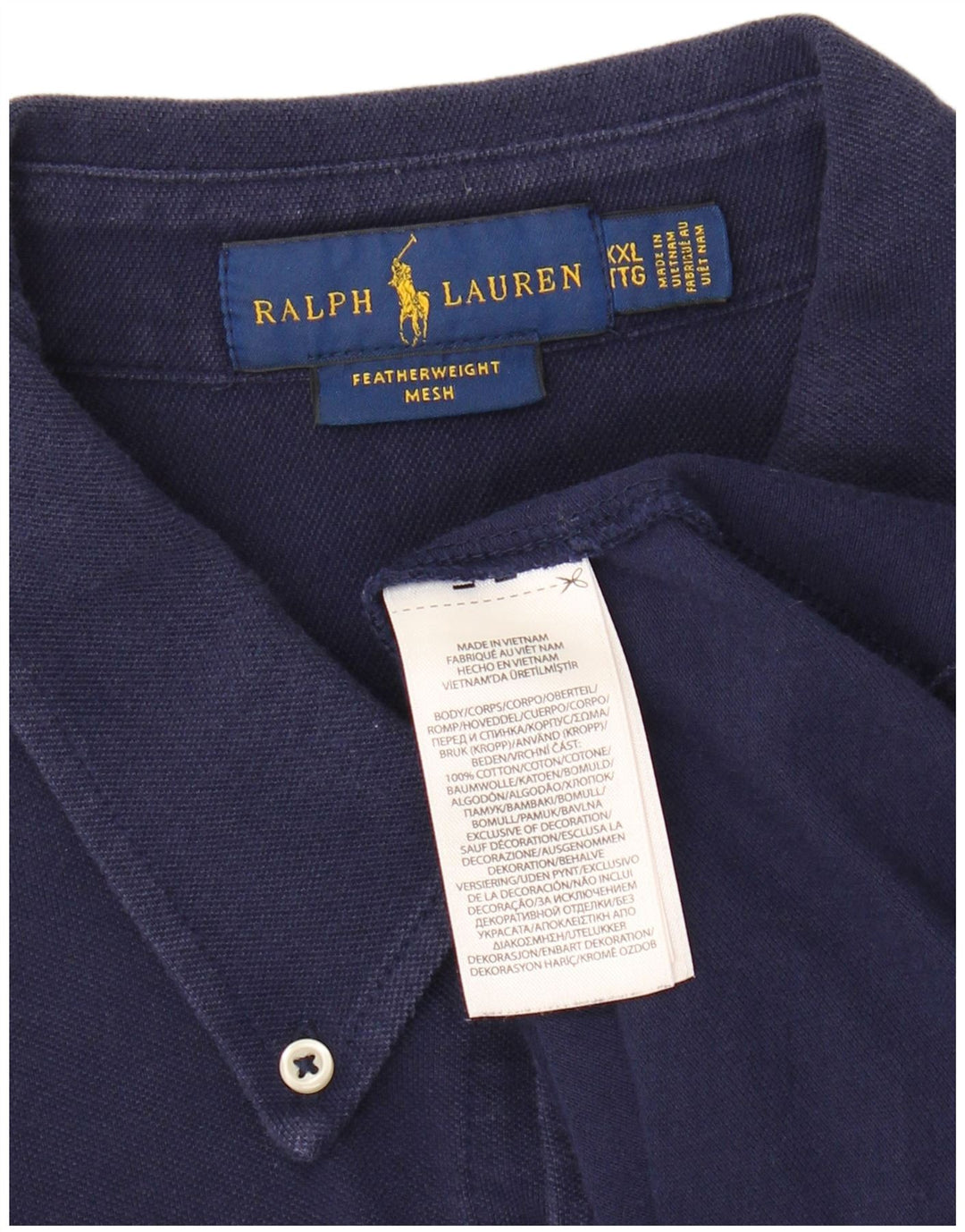 RALPH LAUREN Mens Big & Tall Featherweight Mesh Shirt 2XL Navy Blue Cotton