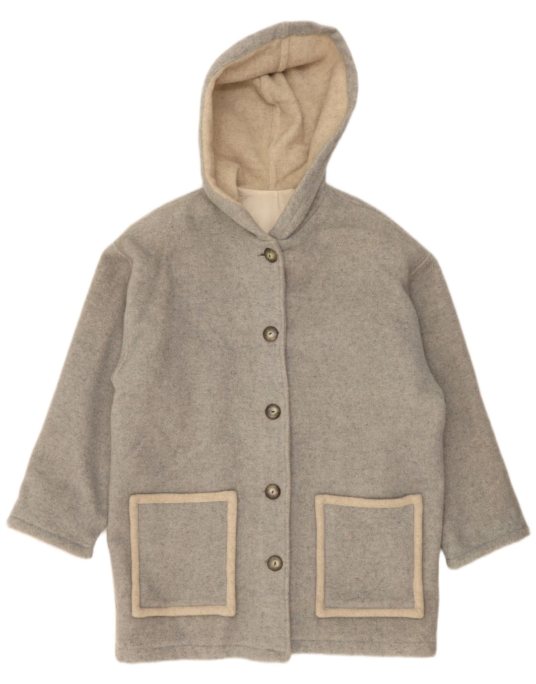 Vintage damski płaszcz z kapturem UK 18 XL, szara wełna