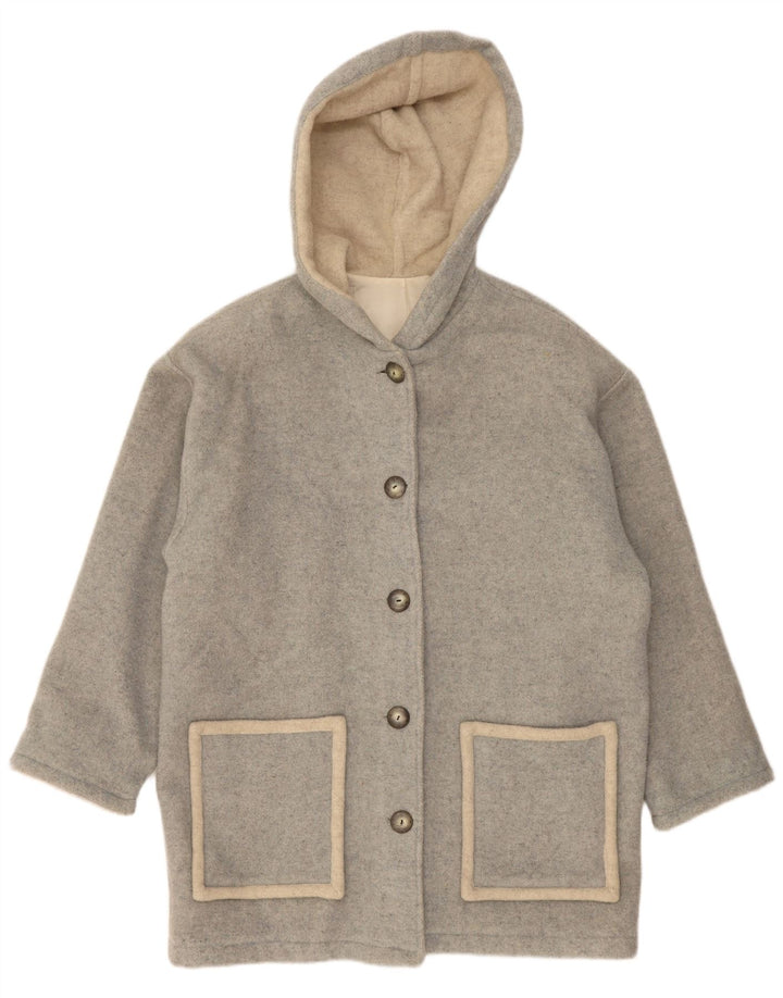 Vintage damski płaszcz z kapturem UK 18 XL, szara wełna