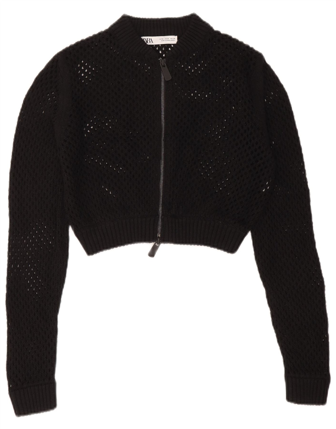 Sweter damski Zara Crop Prześwitujący sweter UK 12 Średni czarny