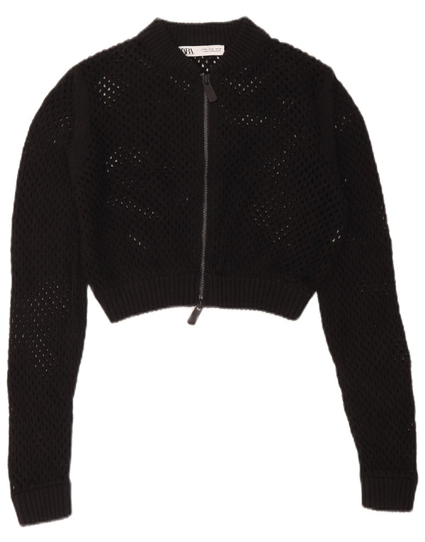 Sweter damski Zara Crop Prześwitujący sweter UK 12 Średni czarny