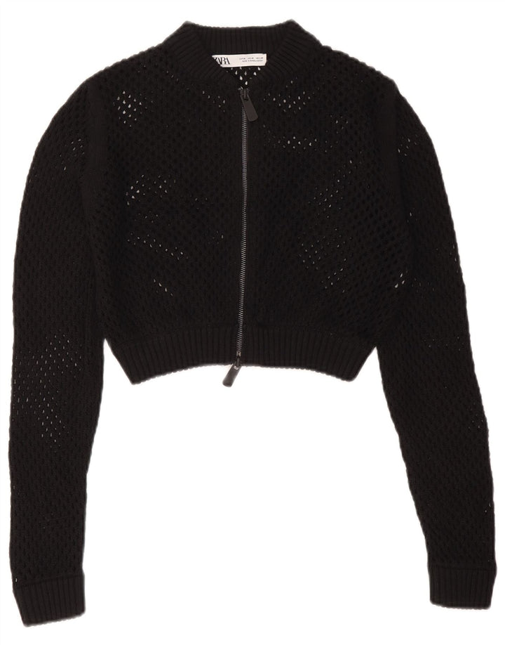 Sweter damski Zara Crop Prześwitujący sweter UK 12 Średni czarny