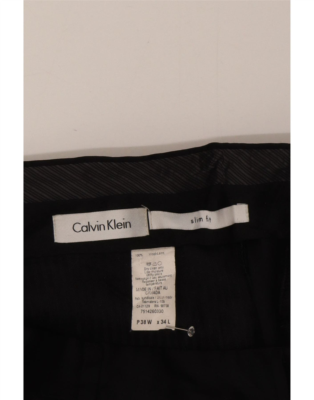 Męskie spodnie garniturowe Calvin Klein Slim Fit W38 L34 Czarna wełna