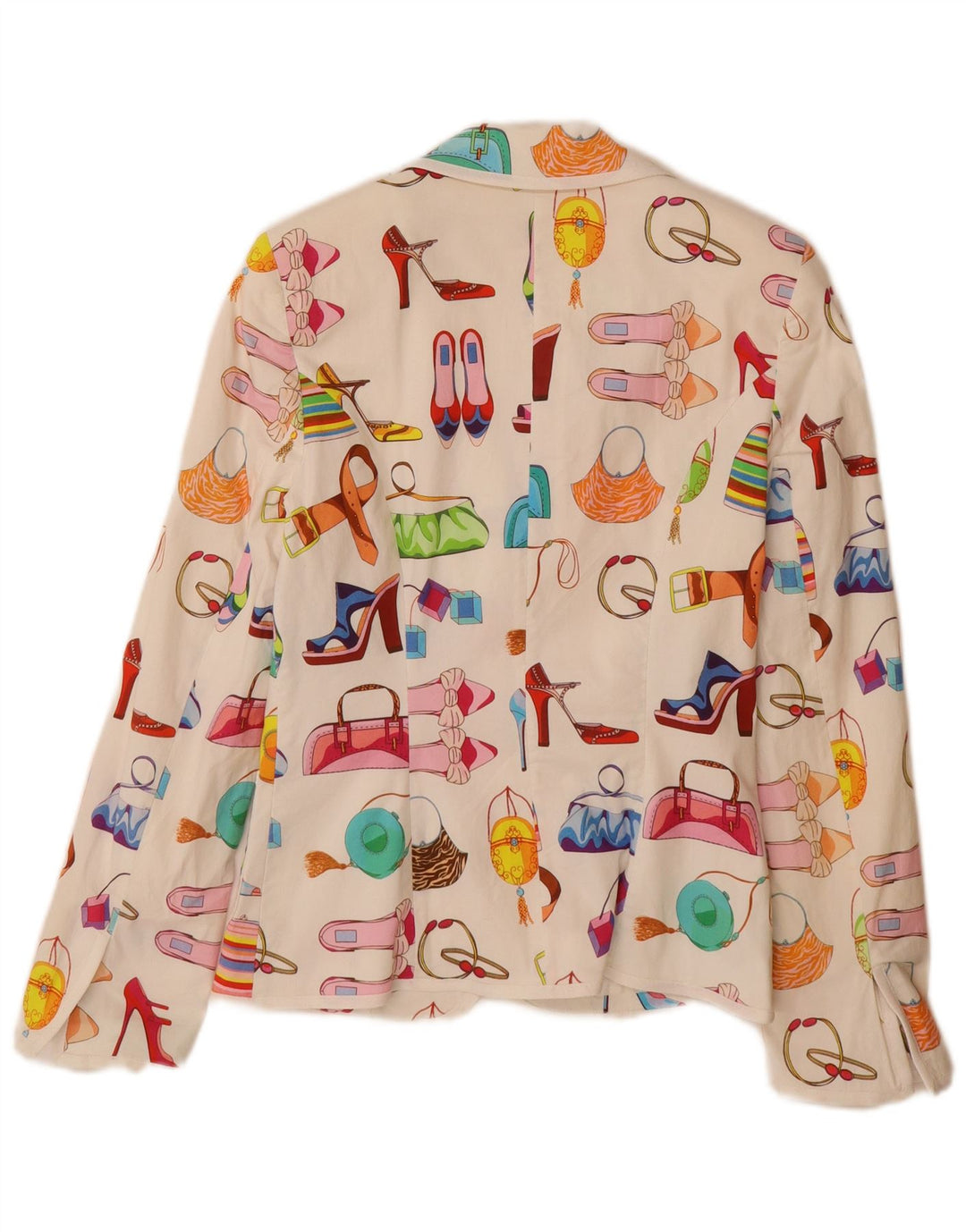 Vintage damska marynarka w abstrakcyjny wzór UK 12, średnia biała bawełna