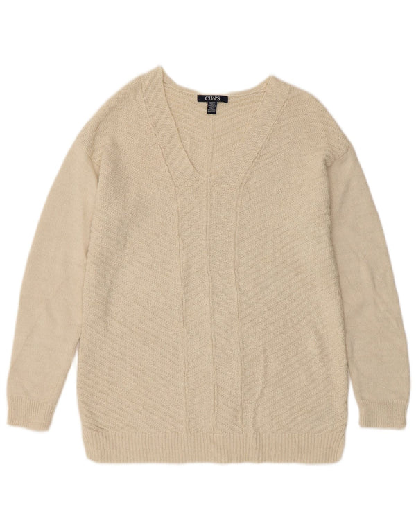 Sweter damski CHAPS z dekoltem w kształcie litery V, UK 10, mały, z białej bawełny