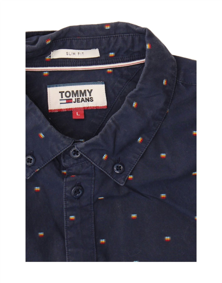 TOMMY HILFIGER Mens Slim Fit Shirt Large Navy Blue Spotted