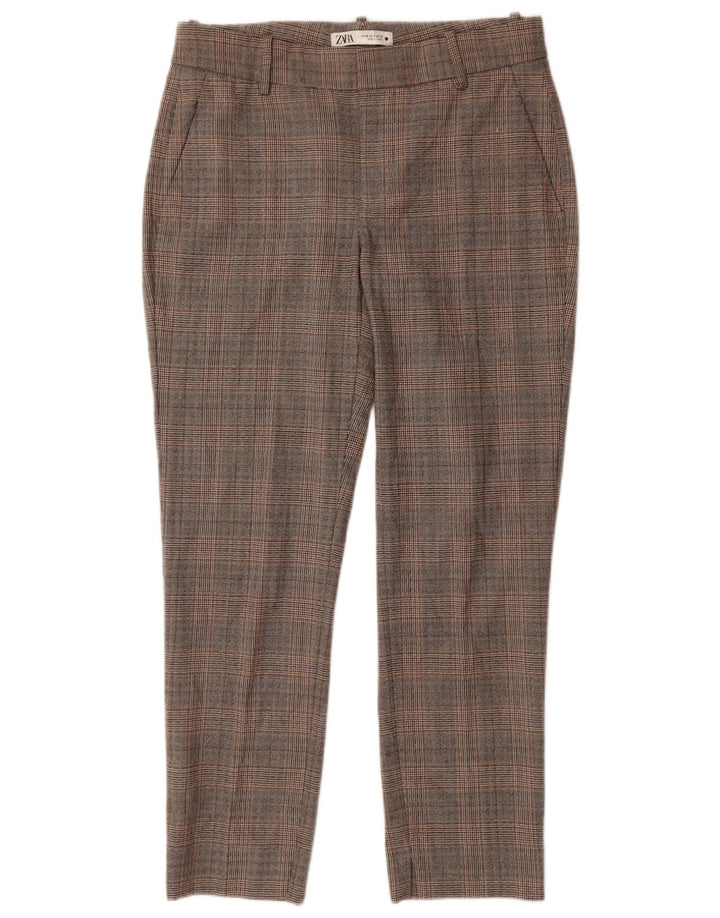 Spodnie damskie Zara Slim Chino EU 38 Small W28 L27 Szara krata poliester