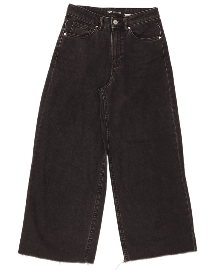 Damskie jeansy z wysokim stanem i szeroką nogawką ZARA W22 L25 Czarna bawełna