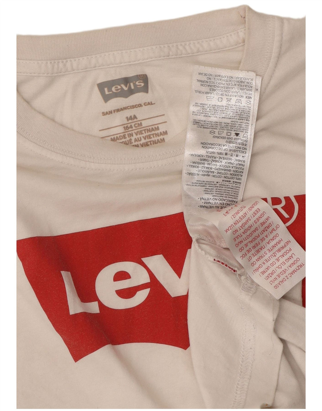 Dziewczęcy T-shirt z grafiką LEVI'S, 13-14 lat, biała bawełna