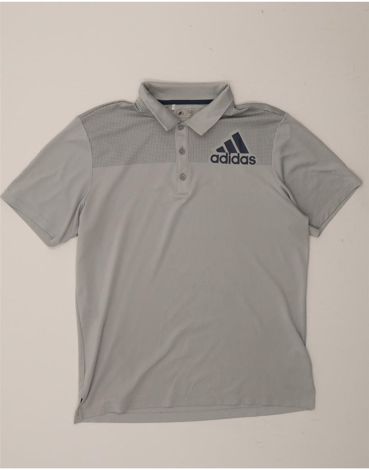 ADIDAS Mens Graphic Polo Shirt Medium Grey Polyester Vintage Adidas and Second-Hand Adidas from Messina Hembry 