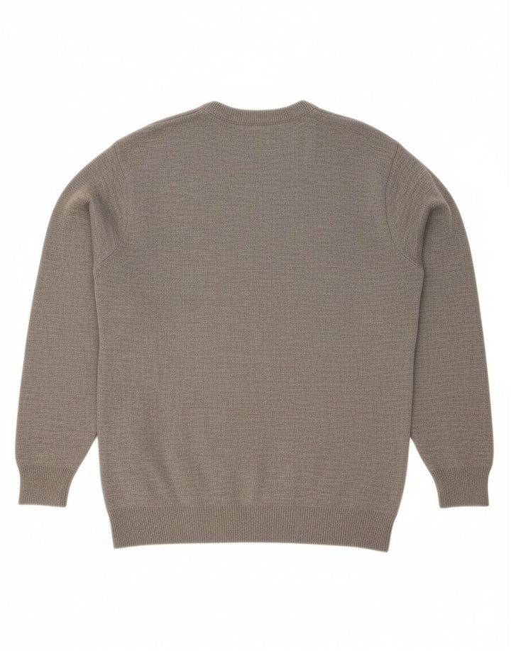 LACOSTE Mens V-Neck Jumper Sweater Size 5 Large Grey Wool