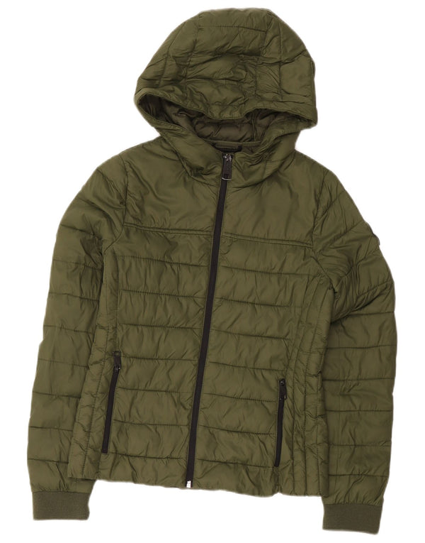 Damska ocieplana kurtka z kapturem Hollister UK 10, mała, nylon w kolorze khaki