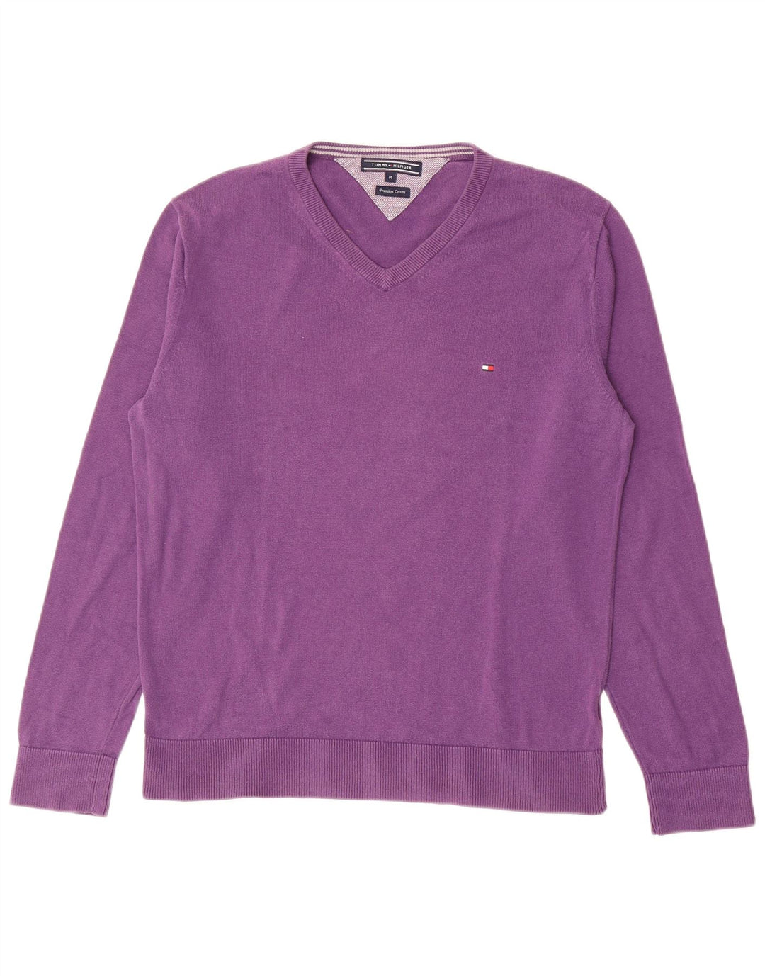 Męski sweter Tommy Hilfiger z dekoltem w kształcie litery V, średniofioletowy, bawełniany