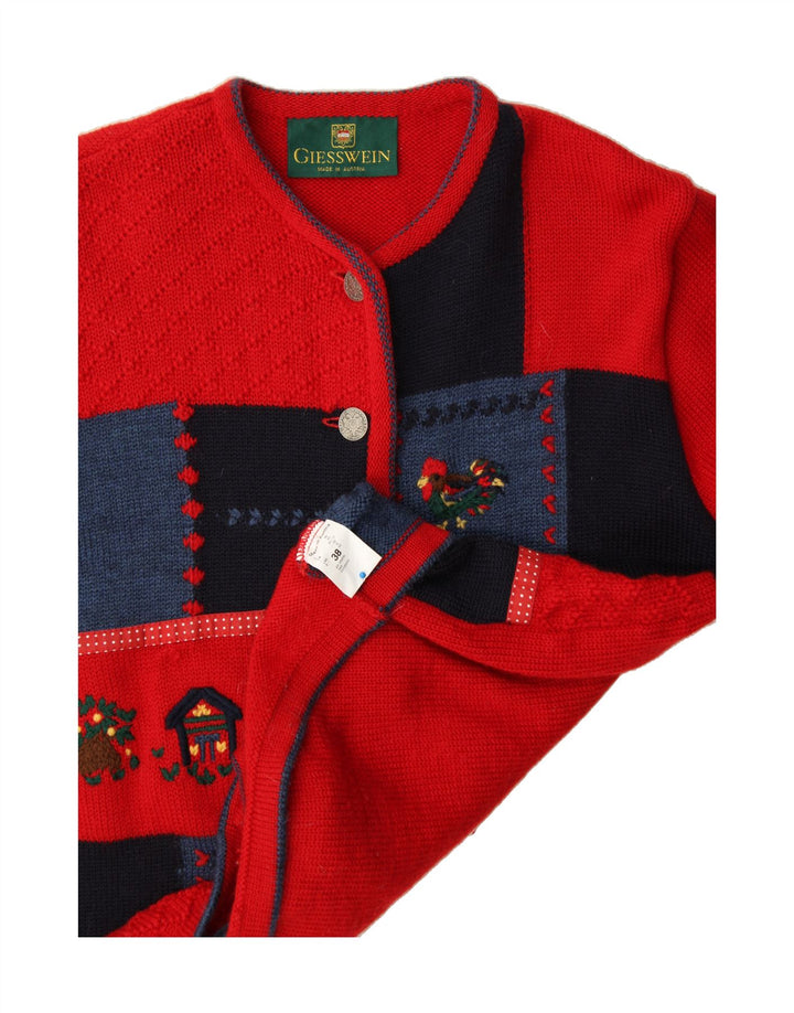 Sweter damski GIESSWEIN UK 12, średni czerwony patchworkowy, dziewicza wełna