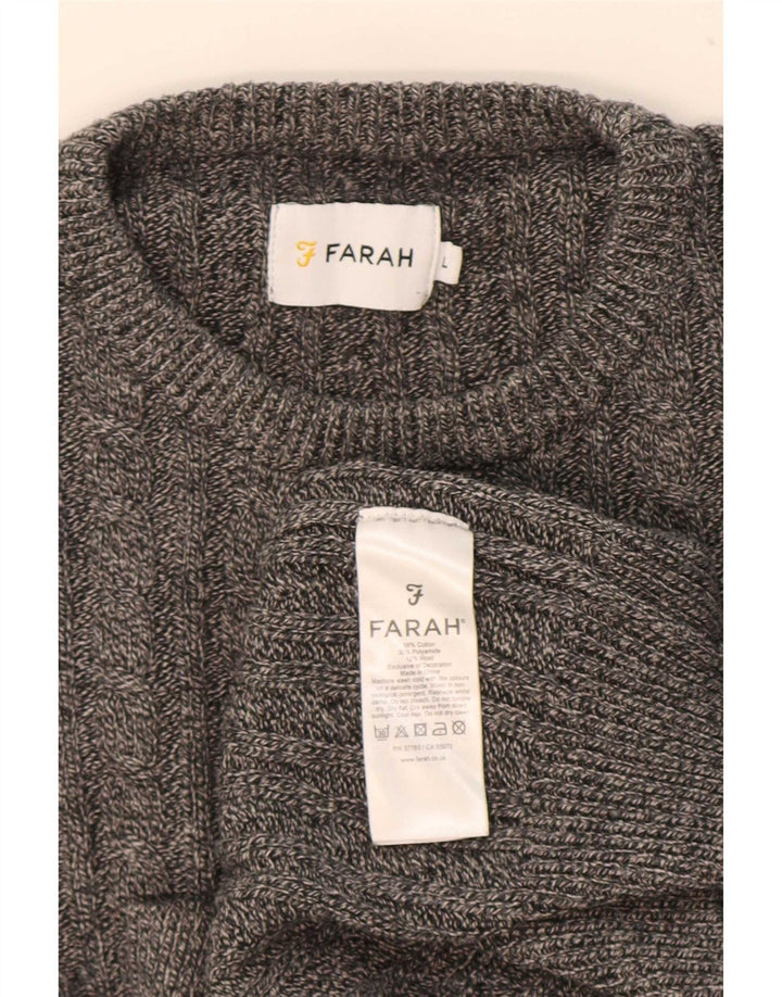 Farah Męski sweter z okrągłym dekoltem, duży, szary, bawełniany