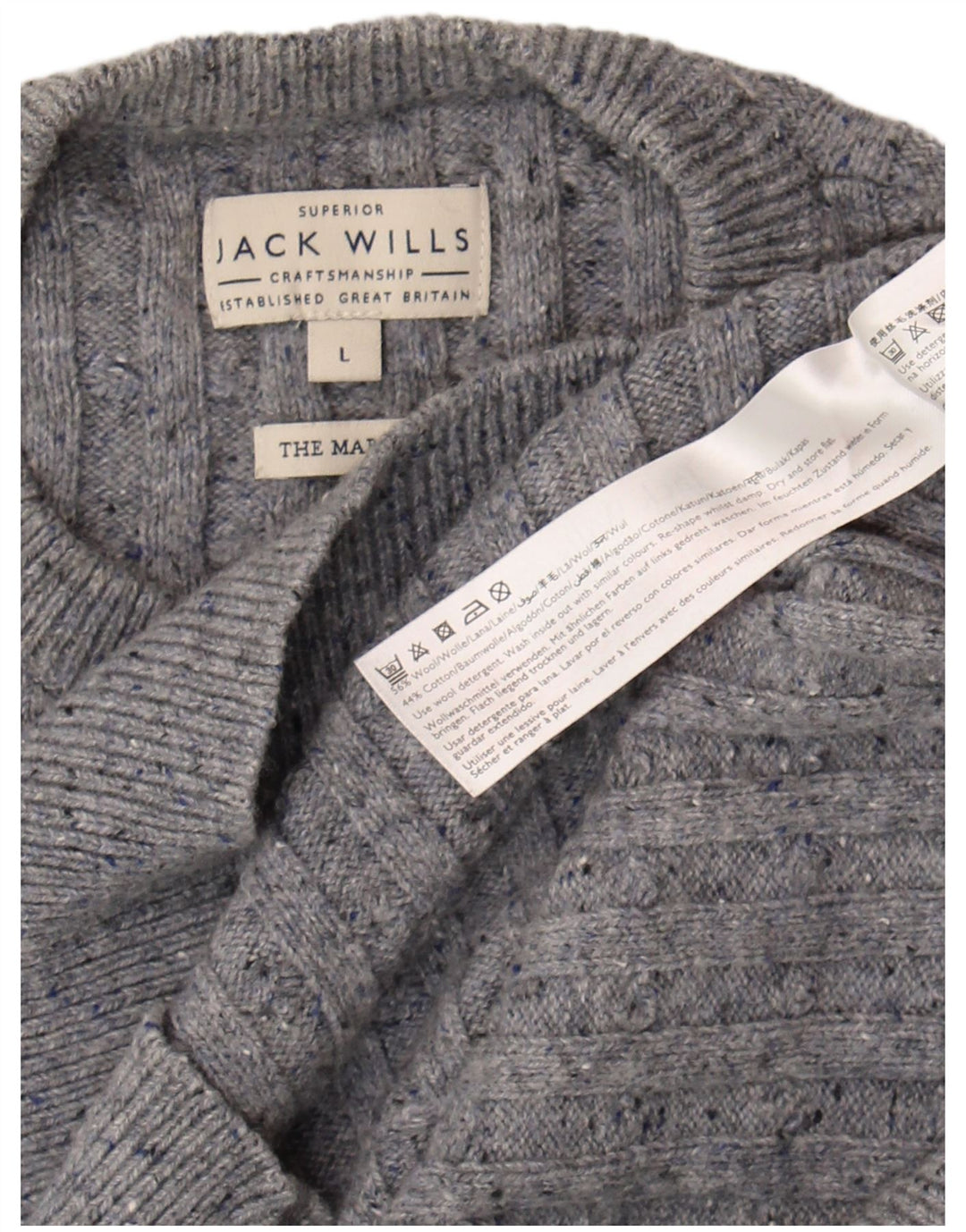 Męski sweter z okrągłym dekoltem Jack Wills, duży, szary, wełniany