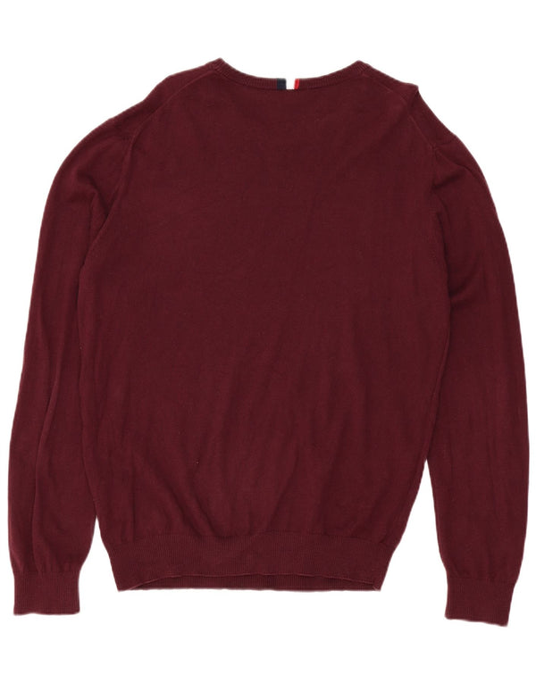 US POLO ASSN. Męski sweter z okrągłym dekoltem, duży, bordowy, bawełniany