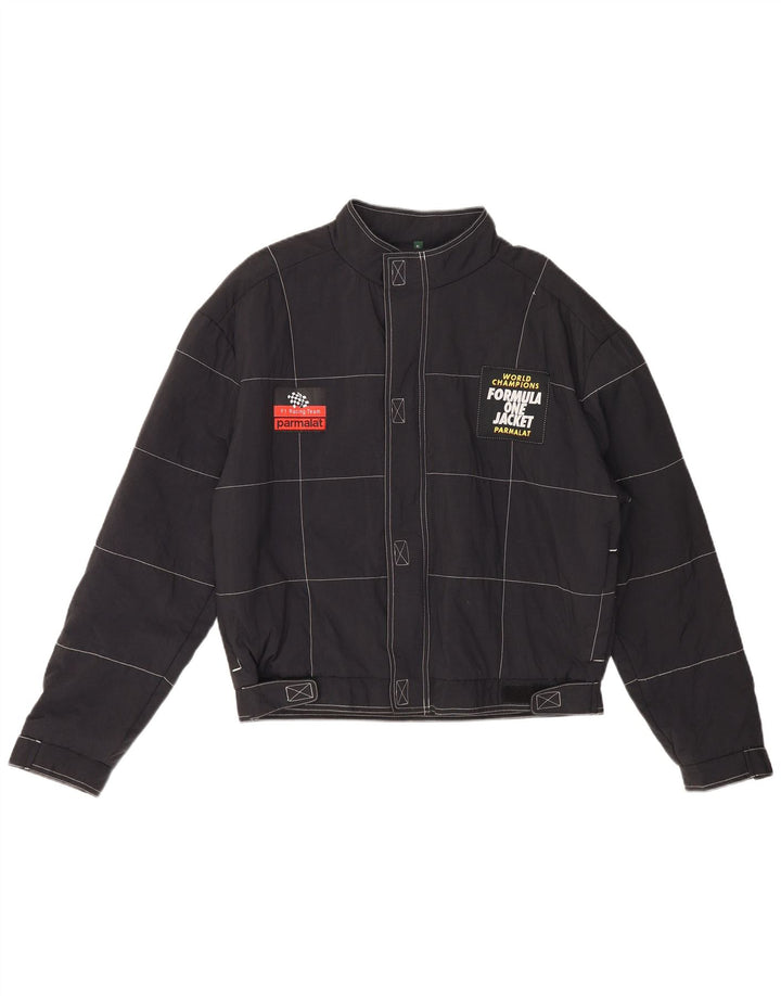 Męska kurtka wyścigowa Formuły 1 z grafiką UK 42 XL, nylon w czarną kratkę