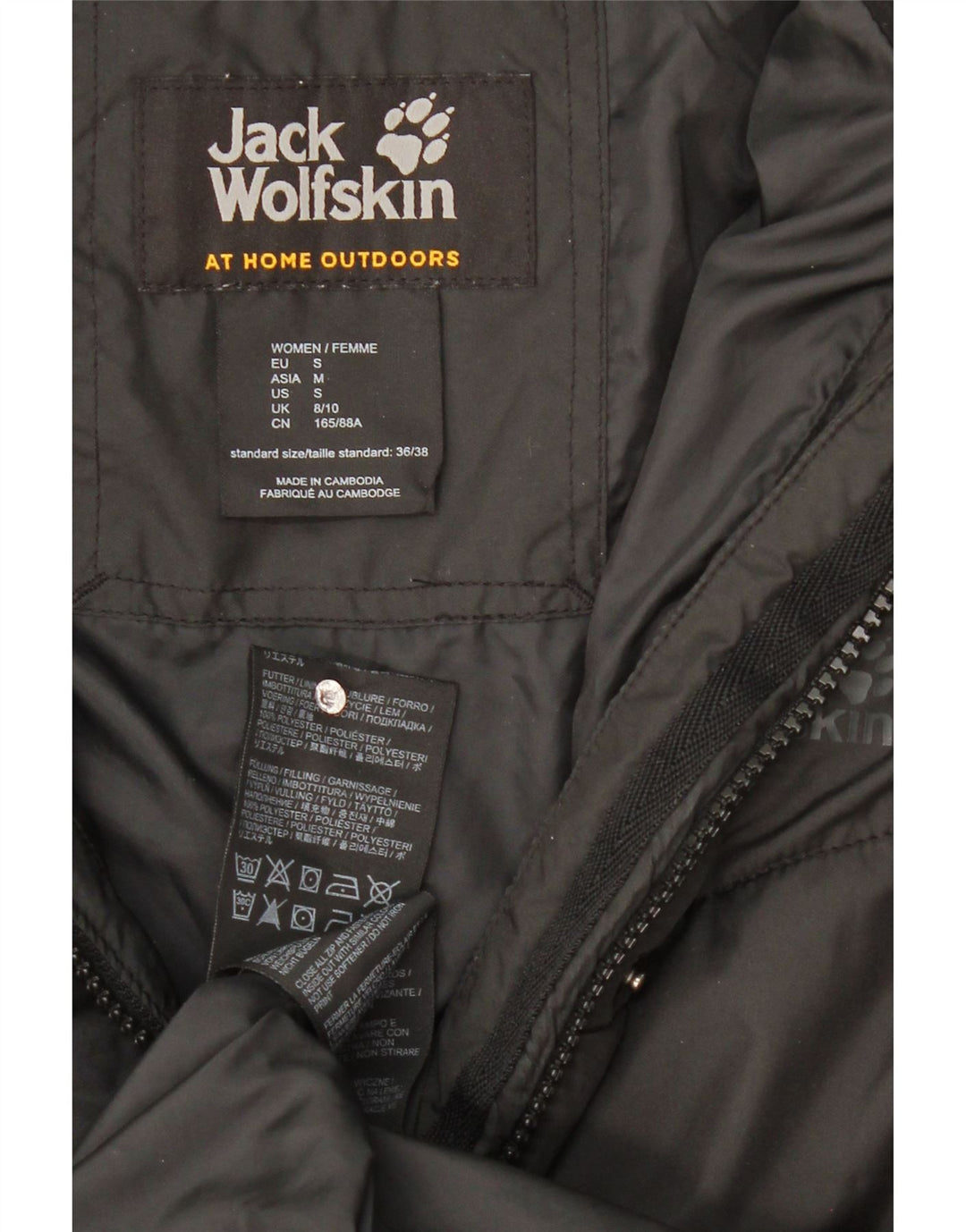 Damski ocieplany płaszcz z kapturem Jack Wolfskin UK 8/10, mały, czarny poliester