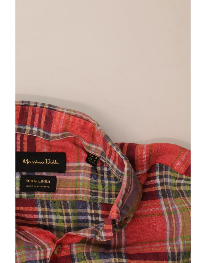 Koszula męska Massimo Dutti w małą, lnianą czerwoną kratę