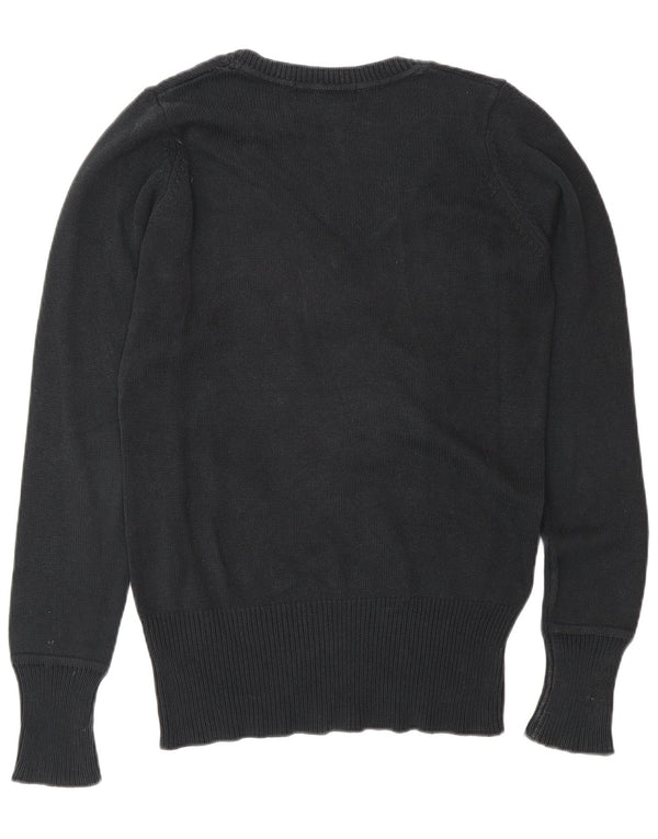 Zara Womens V-Neck Jumper Sweater UK 16 Large Black Cotton