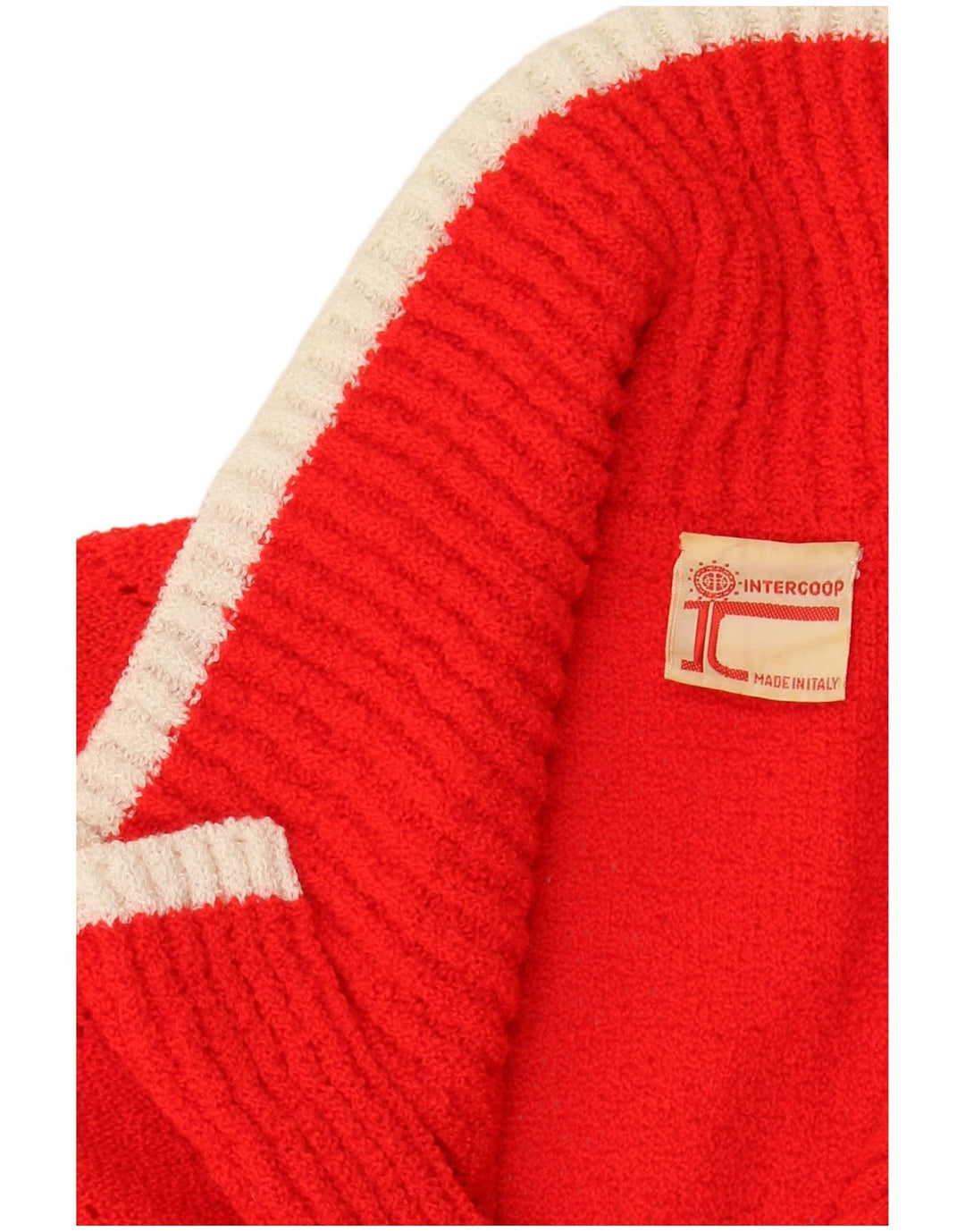 Damski sweter rozpinany bez rękawów w stylu VINTAGE, UK 14, w średnie czerwone paski