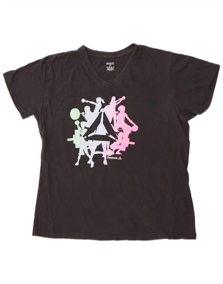 Damska koszulka z grafiką REEBOK Top UK 18 XL, czarna bawełna