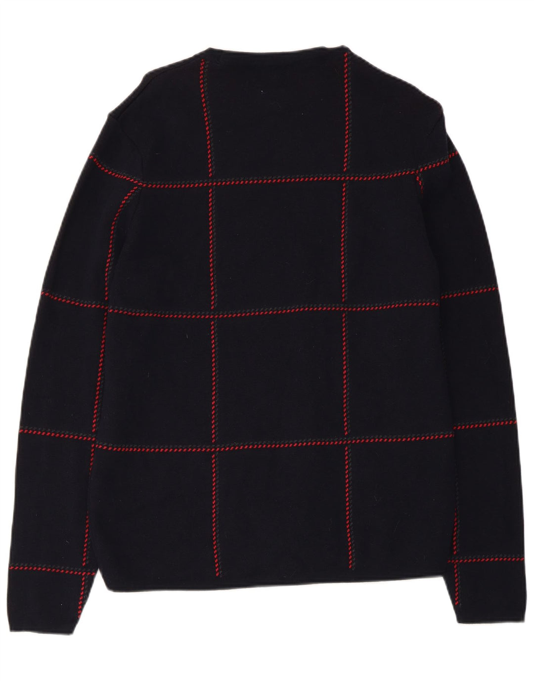 Męski sweter Zara z okrągłym dekoltem, średni granatowy, bawełniany w kratkę
