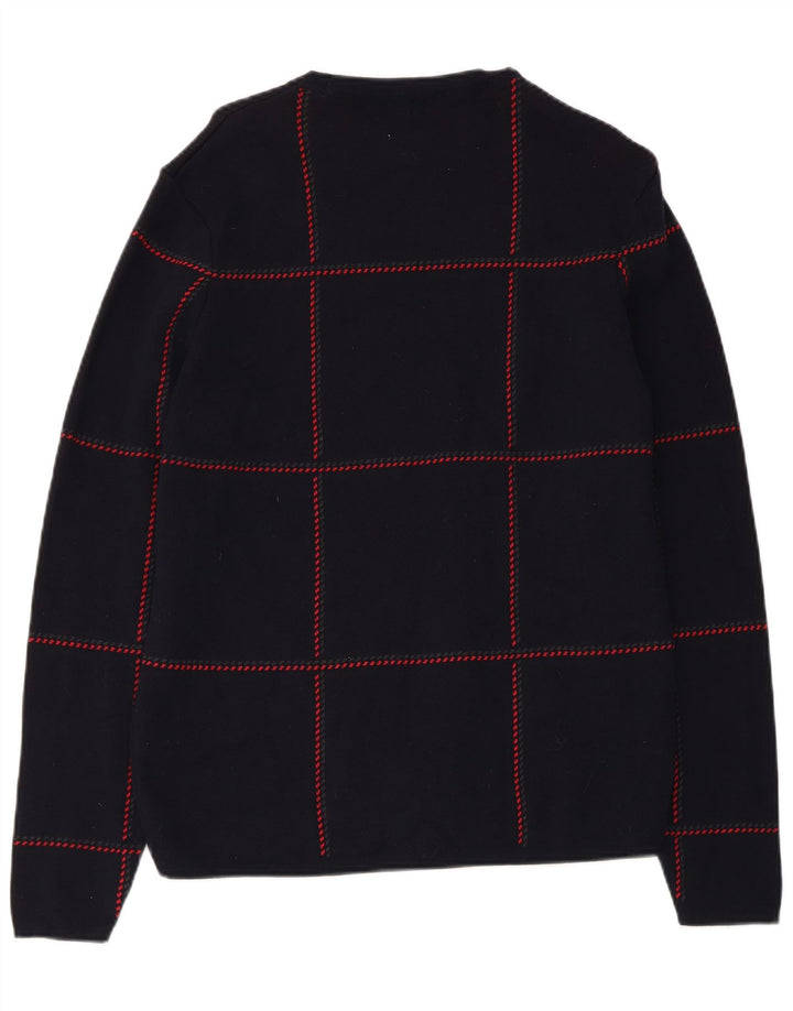 Męski sweter Zara z okrągłym dekoltem, średni granatowy, bawełniany w kratkę