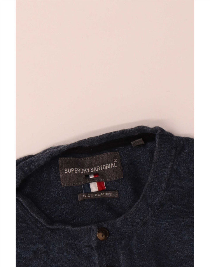 Superdry Męski sweter zapinany na guziki XL Niebieski, bawełniany
