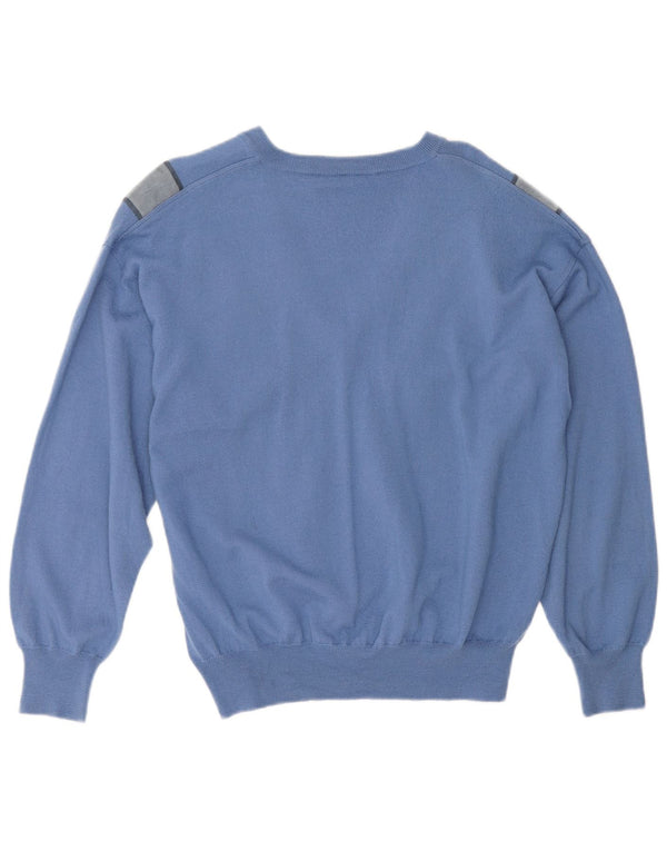 Vintage damski sweter oversize z dekoltem w kształcie litery V, UK 18 XL, niebieski, blok kolorów