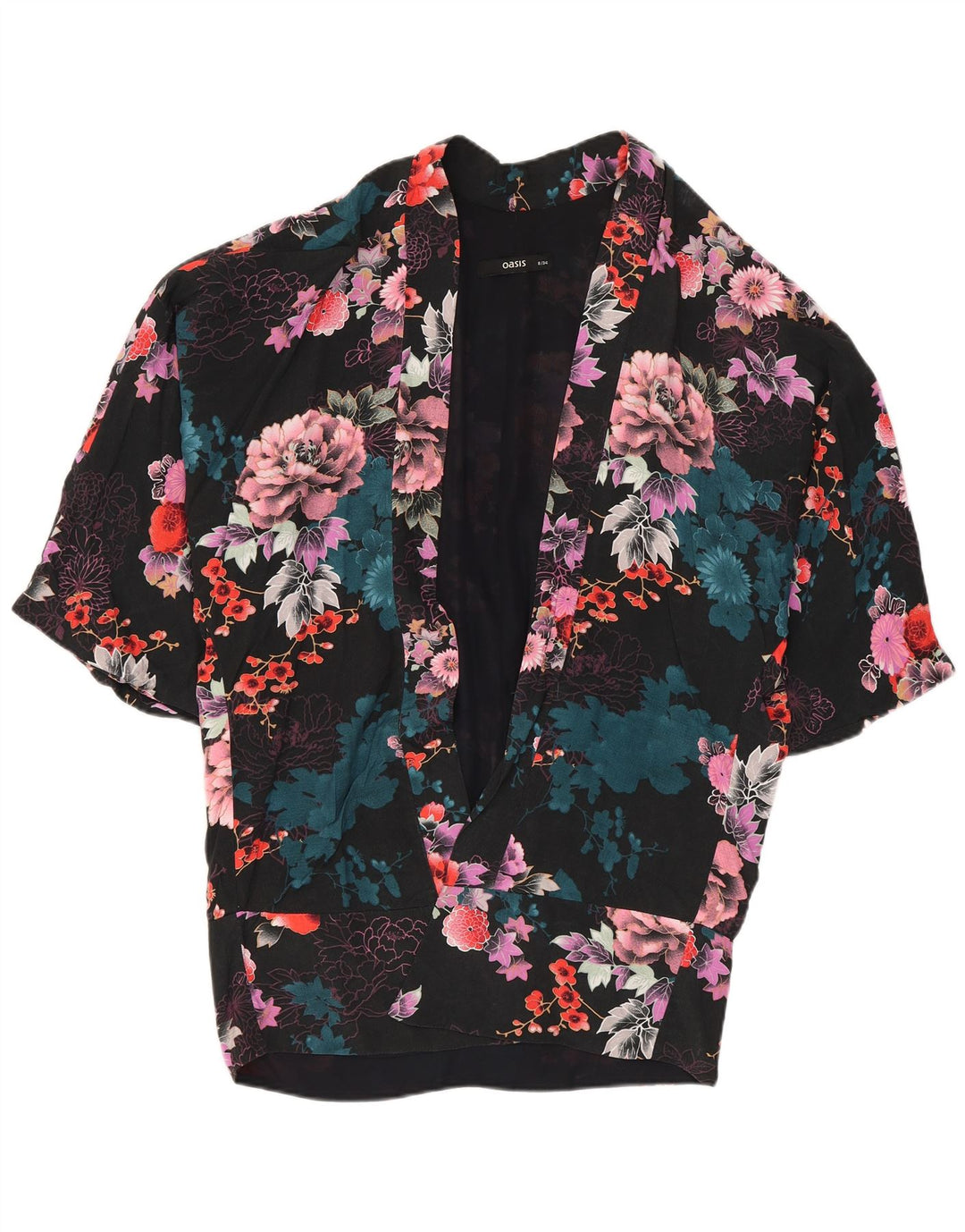 Damski kardigan oversize Oasis UK 8 Small, czarna, w kwiaty, wiskoza