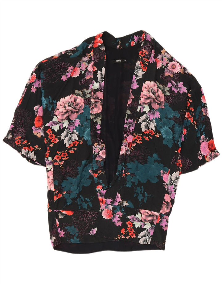 Damski kardigan oversize Oasis UK 8 Small, czarna, w kwiaty, wiskoza